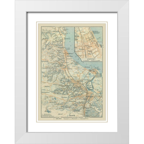 Europe Sopot Poland - Baedeker 1914 White Modern Wood Framed Art Print with Double Matting by Baedeker