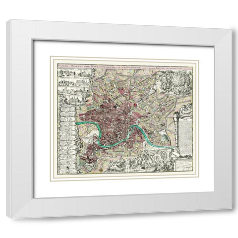 Rome Italy Panoramic - 1745 White Modern Wood Framed Art Print with Double Matting by Unknown
