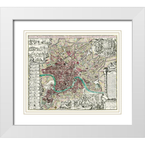 Rome Italy Panoramic - 1745 White Modern Wood Framed Art Print with Double Matting by Unknown
