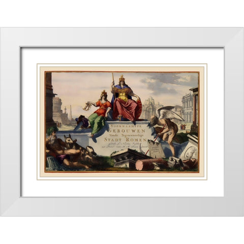 Rome Italy Title Page - Visscher 1681 White Modern Wood Framed Art Print with Double Matting by Visscher