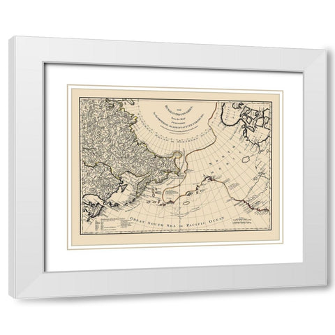 Russian Discoveries North America - Sayer 1775 White Modern Wood Framed Art Print with Double Matting by Sayer