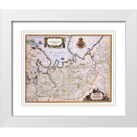 Moscovia Russia - Blaeu 1638 White Modern Wood Framed Art Print with Double Matting by Blaeu