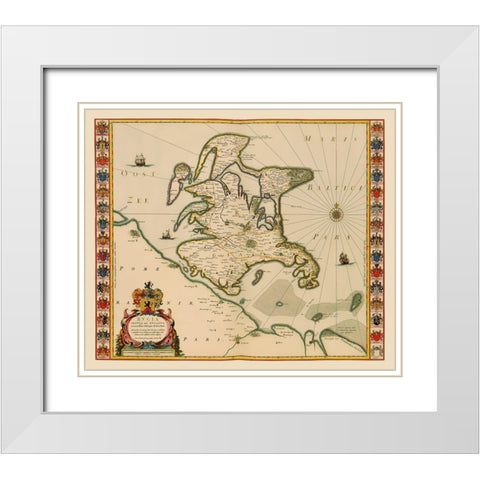Rugia Island Germany - Blaeu 1631 White Modern Wood Framed Art Print with Double Matting by Blaeu