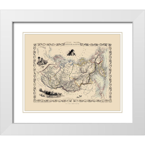 Asia Russia - Tallis 1851 White Modern Wood Framed Art Print with Double Matting by Tallis