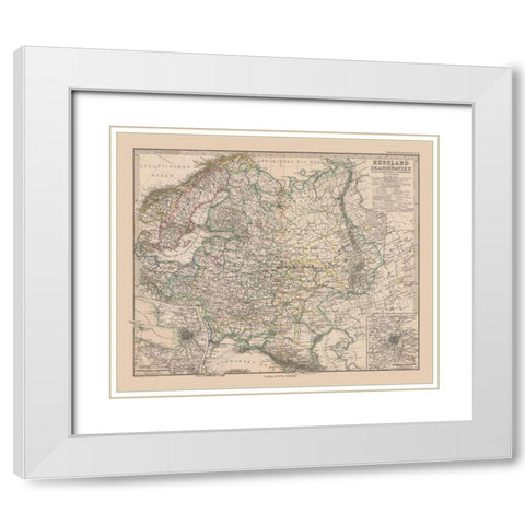 Scandinavia Russia - Stieler 1885 White Modern Wood Framed Art Print with Double Matting by Stieler