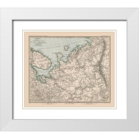 Northeast Europe Russia - Stieler 1885 White Modern Wood Framed Art Print with Double Matting by Stieler