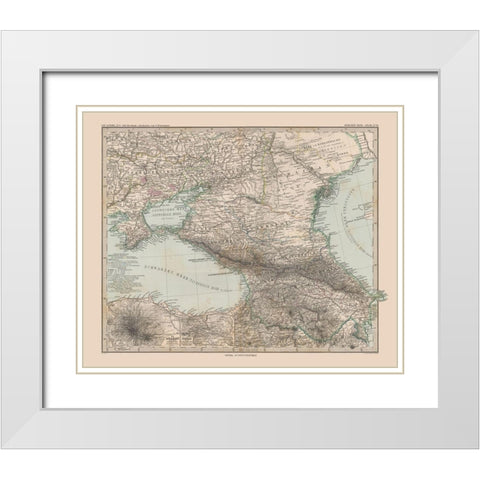 South Central Russia Europe - Stieler 1885 White Modern Wood Framed Art Print with Double Matting by Stieler