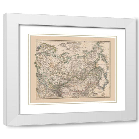 Asia Russia Overview - Stieler 1885 White Modern Wood Framed Art Print with Double Matting by Stieler