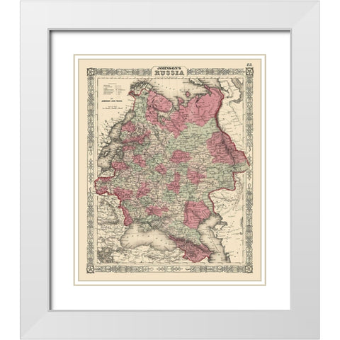 Russia - Johnson 1864 White Modern Wood Framed Art Print with Double Matting by Johnson