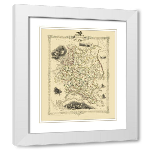 Europe Russia - Tallis 1851 White Modern Wood Framed Art Print with Double Matting by Tallis