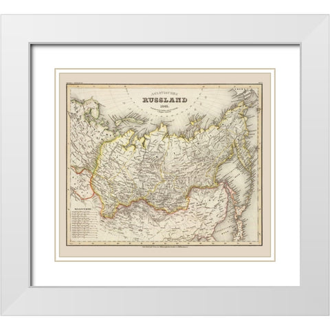 Asia Russia - Stich 1845 White Modern Wood Framed Art Print with Double Matting by Stich