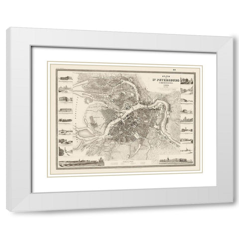 Saint Petersburg Plan Russia - Meyer 1844 White Modern Wood Framed Art Print with Double Matting by Meyer