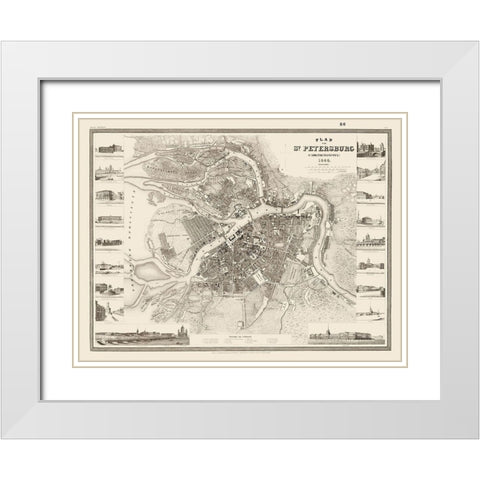 Saint Petersburg Plan Russia - Meyer 1844 White Modern Wood Framed Art Print with Double Matting by Meyer