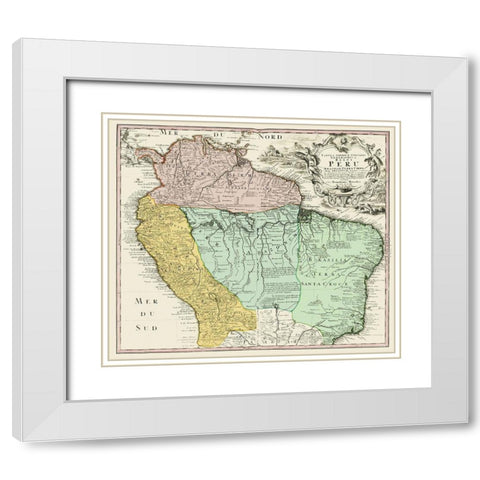 South America Peru Brazil - Homann 1748 White Modern Wood Framed Art Print with Double Matting by Homann