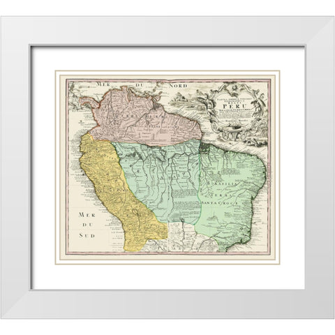 South America Peru Brazil - Homann 1748 White Modern Wood Framed Art Print with Double Matting by Homann