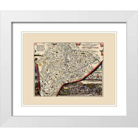 Salzburg Austria - Ortelius 1571 White Modern Wood Framed Art Print with Double Matting by Ortelius