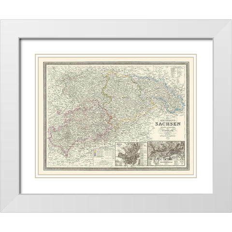 Saxony Province Germany - Weiland 1856 White Modern Wood Framed Art Print with Double Matting by Weiland