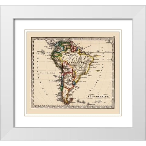 South America - Stieler 1852 White Modern Wood Framed Art Print with Double Matting by Stieler