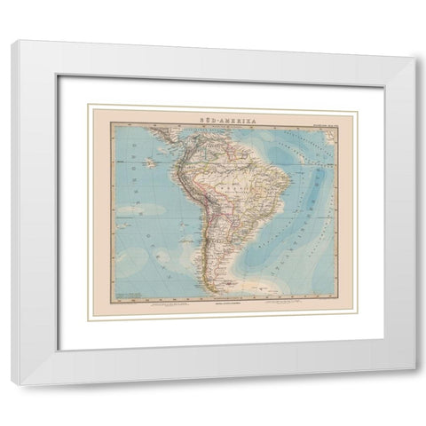 South America - Stieler 1885 White Modern Wood Framed Art Print with Double Matting by Stieler