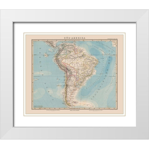 South America - Stieler 1885 White Modern Wood Framed Art Print with Double Matting by Stieler