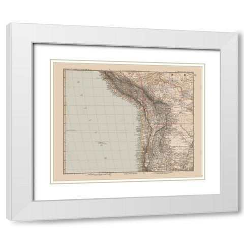 Andes Region South America - Stieler 1885 White Modern Wood Framed Art Print with Double Matting by Stieler