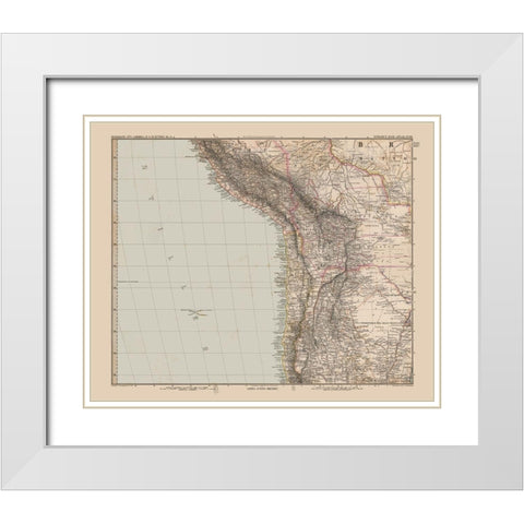 Andes Region South America - Stieler 1885 White Modern Wood Framed Art Print with Double Matting by Stieler