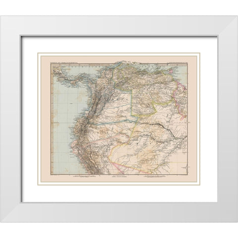 North South America - Stieler 1885 White Modern Wood Framed Art Print with Double Matting by Stieler