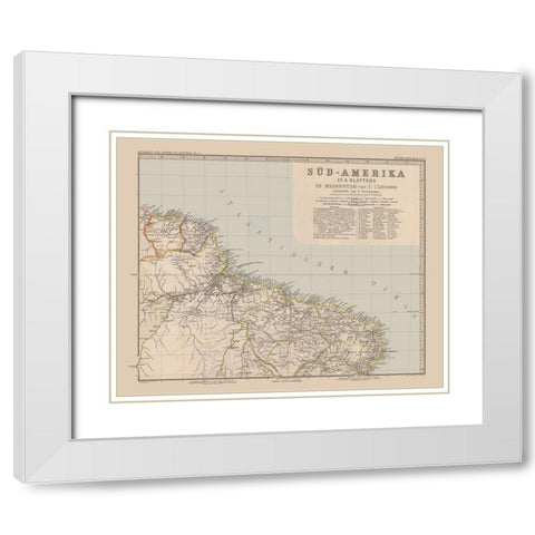 South America Brazil Suriname - Stieler 1885 White Modern Wood Framed Art Print with Double Matting by Stieler