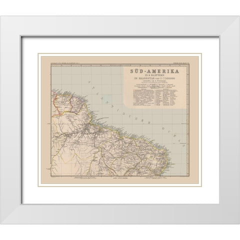South America Brazil Suriname - Stieler 1885 White Modern Wood Framed Art Print with Double Matting by Stieler
