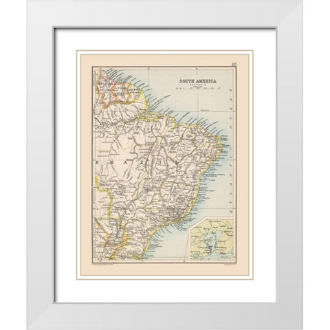 Southeast Brazil South America - Bartholomew 1892 White Modern Wood Framed Art Print with Double Matting by Bartholomew