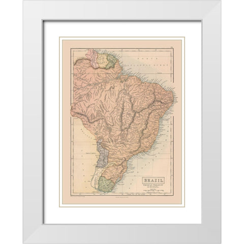 South America Brazil Uruguay Paraguay Guayana White Modern Wood Framed Art Print with Double Matting by Black