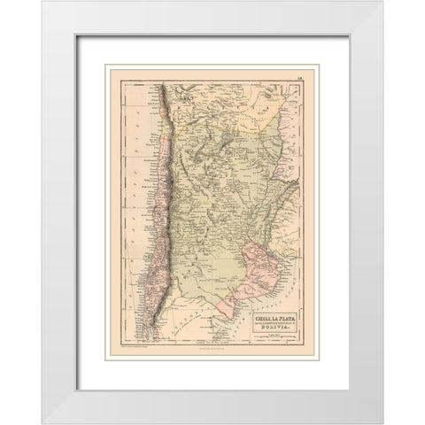 South America Argentina Bolivia Chile - Black 1867 White Modern Wood Framed Art Print with Double Matting by Black