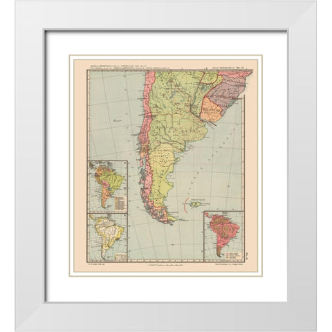 South America - Streit 1913- 23 x 26.55 White Modern Wood Framed Art Print with Double Matting by Streit
