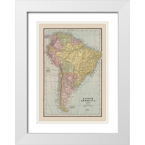 South America - Cram 1888 White Modern Wood Framed Art Print with Double Matting by Cram