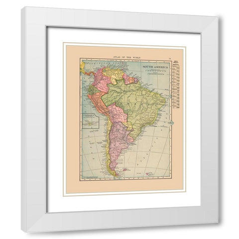 South America - Hammond 1910 White Modern Wood Framed Art Print with Double Matting by Hammond