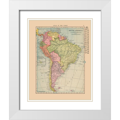 South America - Hammond 1910 White Modern Wood Framed Art Print with Double Matting by Hammond
