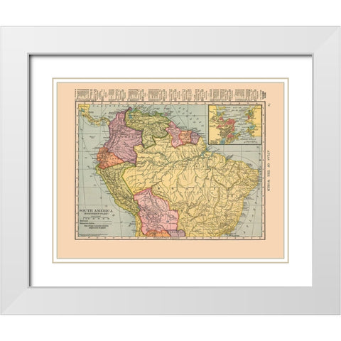 Northern South America - Hammond 1910 White Modern Wood Framed Art Print with Double Matting by Hammond
