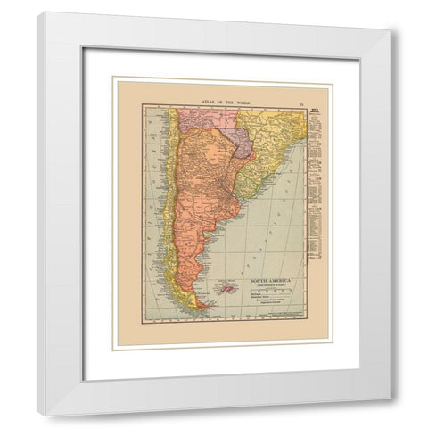 Southern South America - Hammond 1910 White Modern Wood Framed Art Print with Double Matting by Hammond