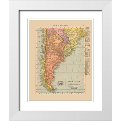 Southern South America - Hammond 1910 White Modern Wood Framed Art Print with Double Matting by Hammond