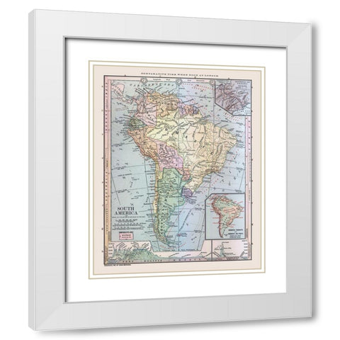 South America - Monteith 1882 White Modern Wood Framed Art Print with Double Matting by Monteith