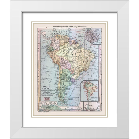 South America - Monteith 1882 White Modern Wood Framed Art Print with Double Matting by Monteith