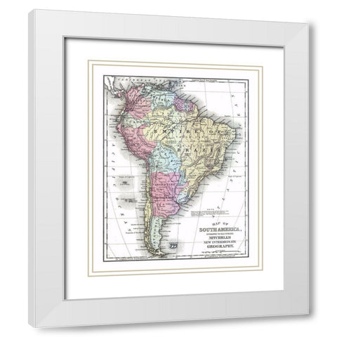 South America - Mitchell 1877 White Modern Wood Framed Art Print with Double Matting by Mitchell