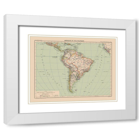 South America Political - Schrader 1908 White Modern Wood Framed Art Print with Double Matting by Schrader