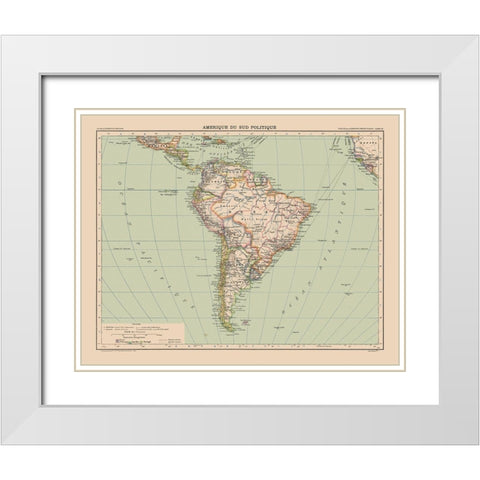 South America Political - Schrader 1908 White Modern Wood Framed Art Print with Double Matting by Schrader