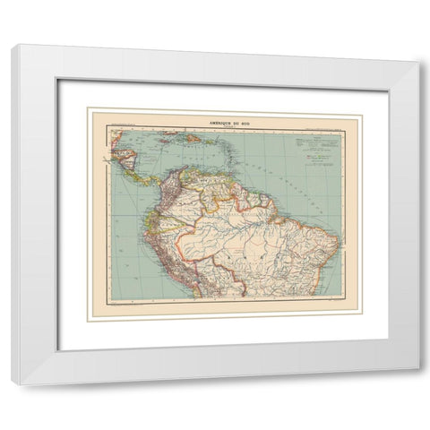 North South America - Schrader 1908 White Modern Wood Framed Art Print with Double Matting by Schrader