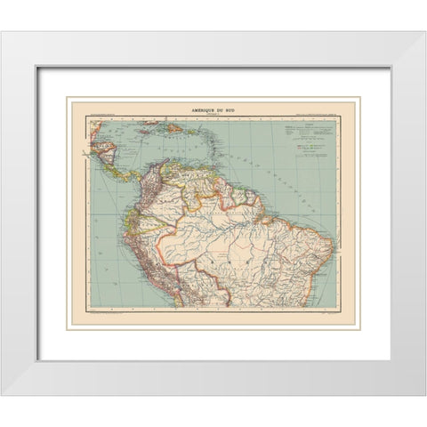 North South America - Schrader 1908 White Modern Wood Framed Art Print with Double Matting by Schrader