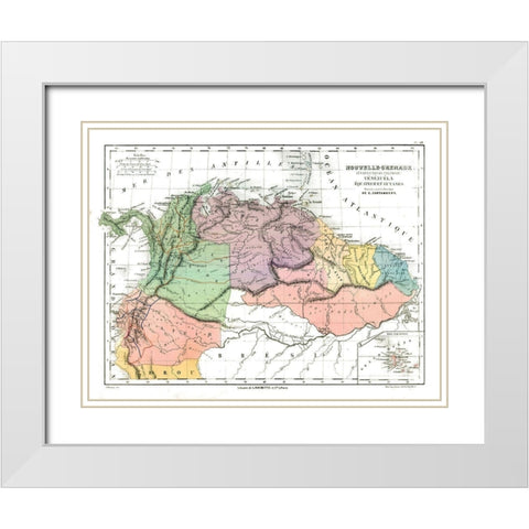 North South America - Cortambert 1880 White Modern Wood Framed Art Print with Double Matting by Cortambert