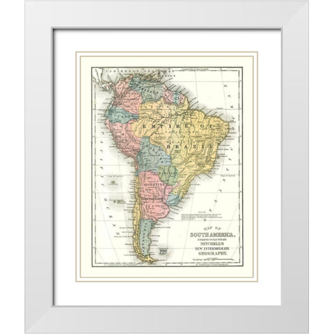 South America - Mitchell 1869 White Modern Wood Framed Art Print with Double Matting by Mitchell