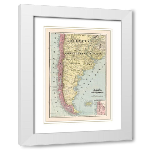 South America Chile Argentina Uruguay - Cram 1892 White Modern Wood Framed Art Print with Double Matting by Cram