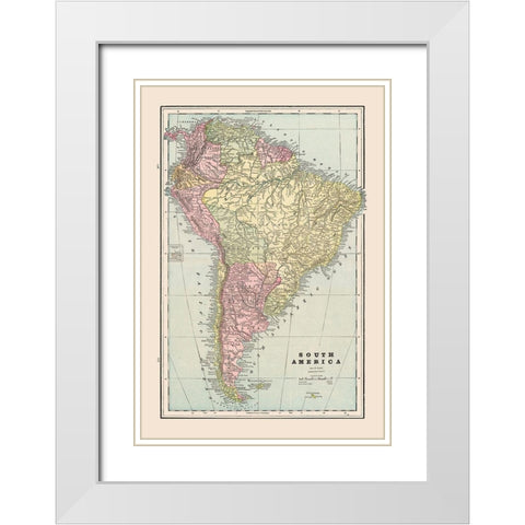 South America - Cram 1892 White Modern Wood Framed Art Print with Double Matting by Cram